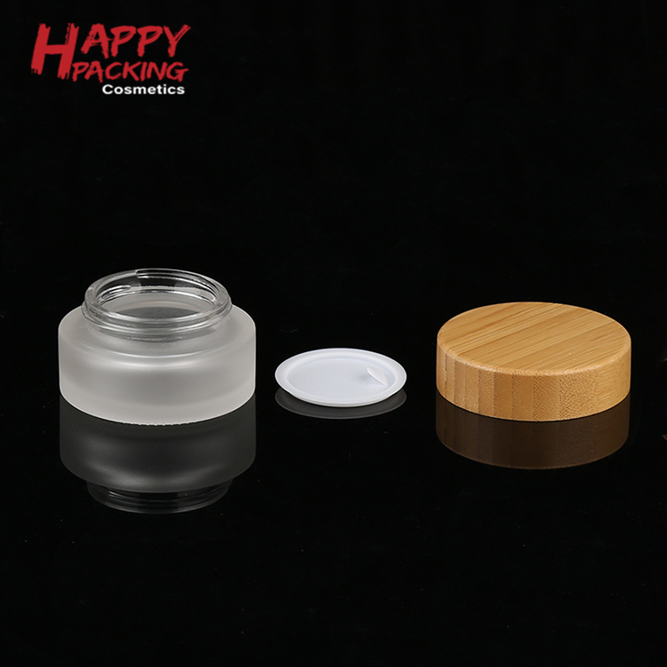 Empty 5ml 10ml 15ml 30ml 50ml 100ml 150ml 200ml clear frosted glass jar bamboo lid with plastic inner bamboo cream jar