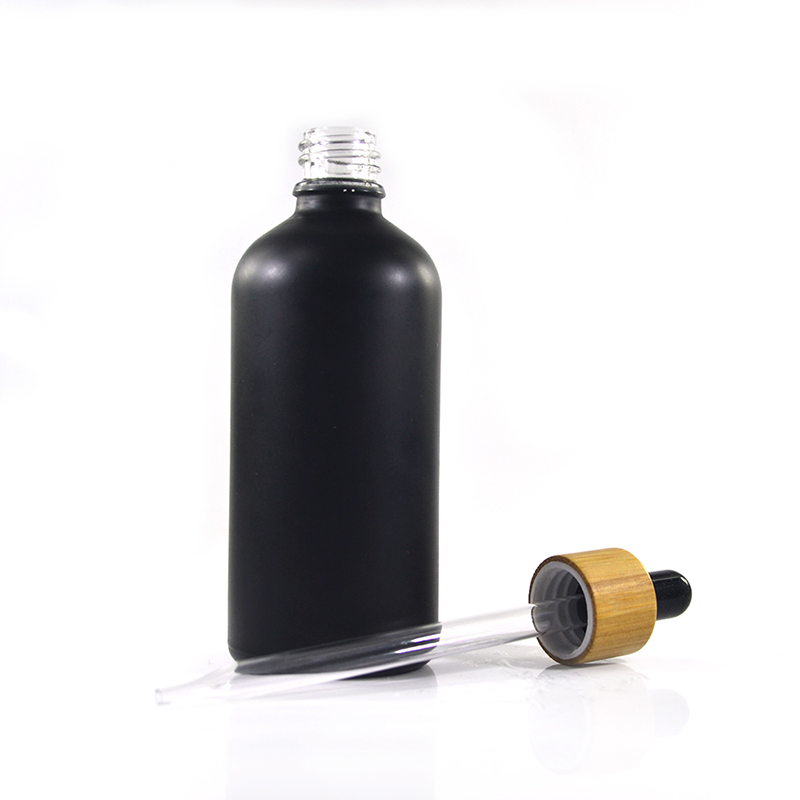 Empty 5ml 10ml 15ml 30ml 50ml 60ml 100ml matte black round glass dropper essential oil bottle