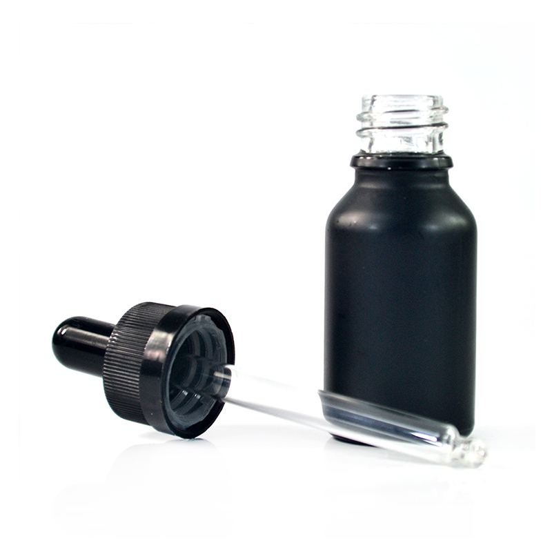 Empty 5ml 10ml 15ml 30ml 50ml 60ml 100ml matte black round glass dropper essential oil bottle