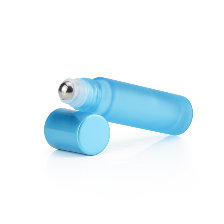 Empty 5ml 10ml colorful round glass matte perfume essential oil roll on bottle with stainless steel roller ball