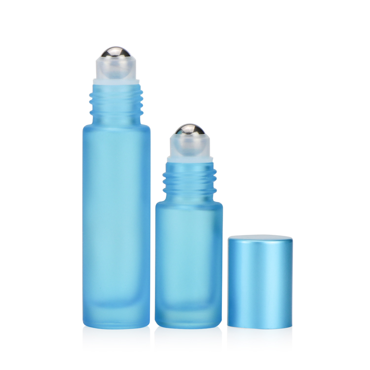 Empty 5ml 10ml colorful round glass matte perfume essential oil roll on bottle with stainless steel roller ball