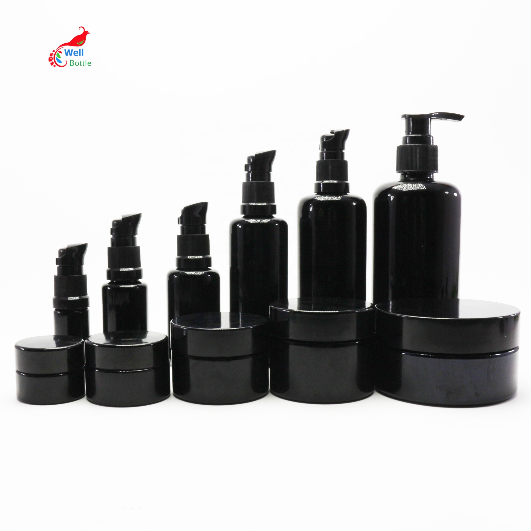 Empty  5ml 15ml 30ml 50ml 100ml 250ml 500ml uv protection violet optical black glass bottles and jar for cbd wax  VJ-246D