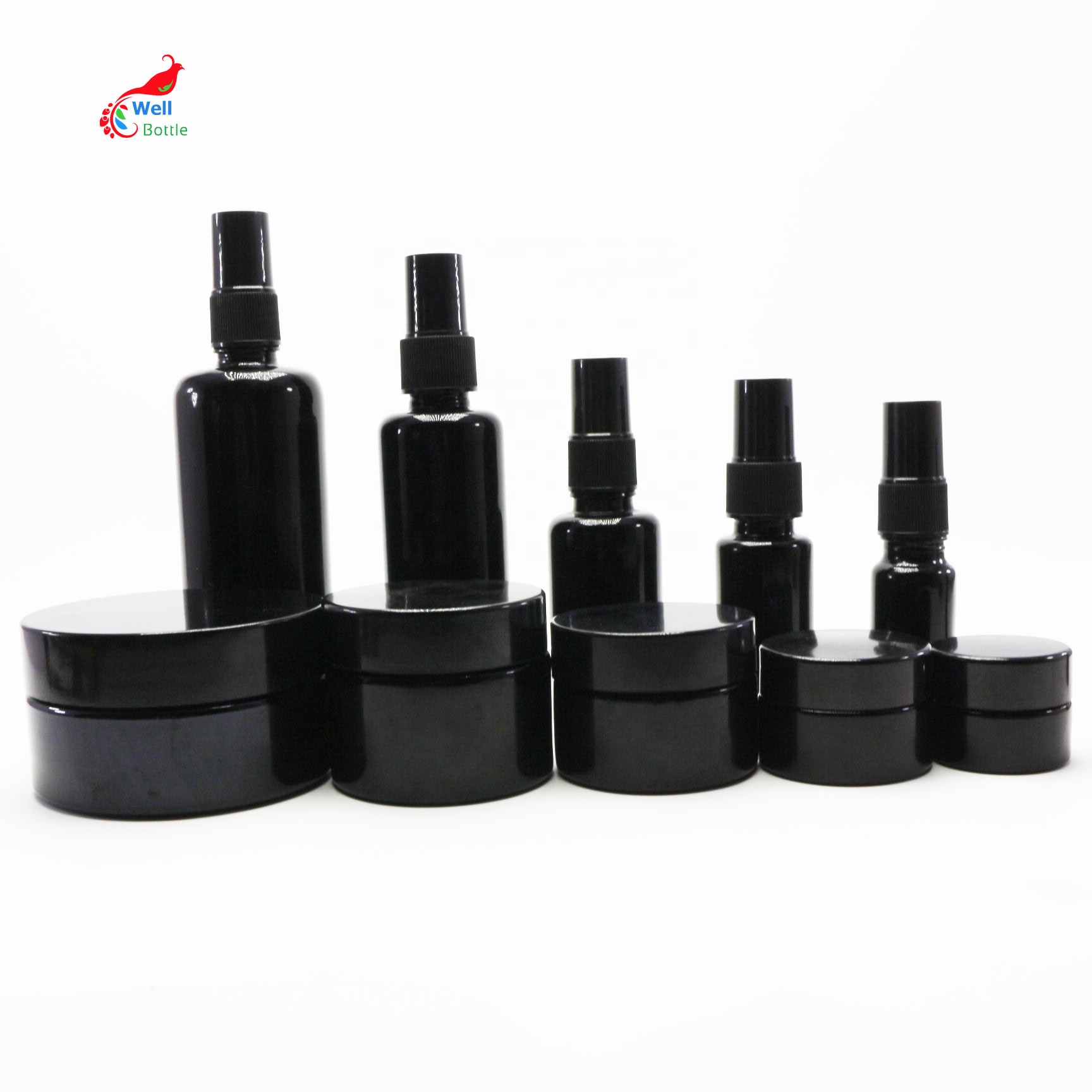 Empty 5ml 15ml 30ml 50ml 100ml 250ml 500ml uv protection violet optical black glass bottles and jar for cbd wax VJ-246D