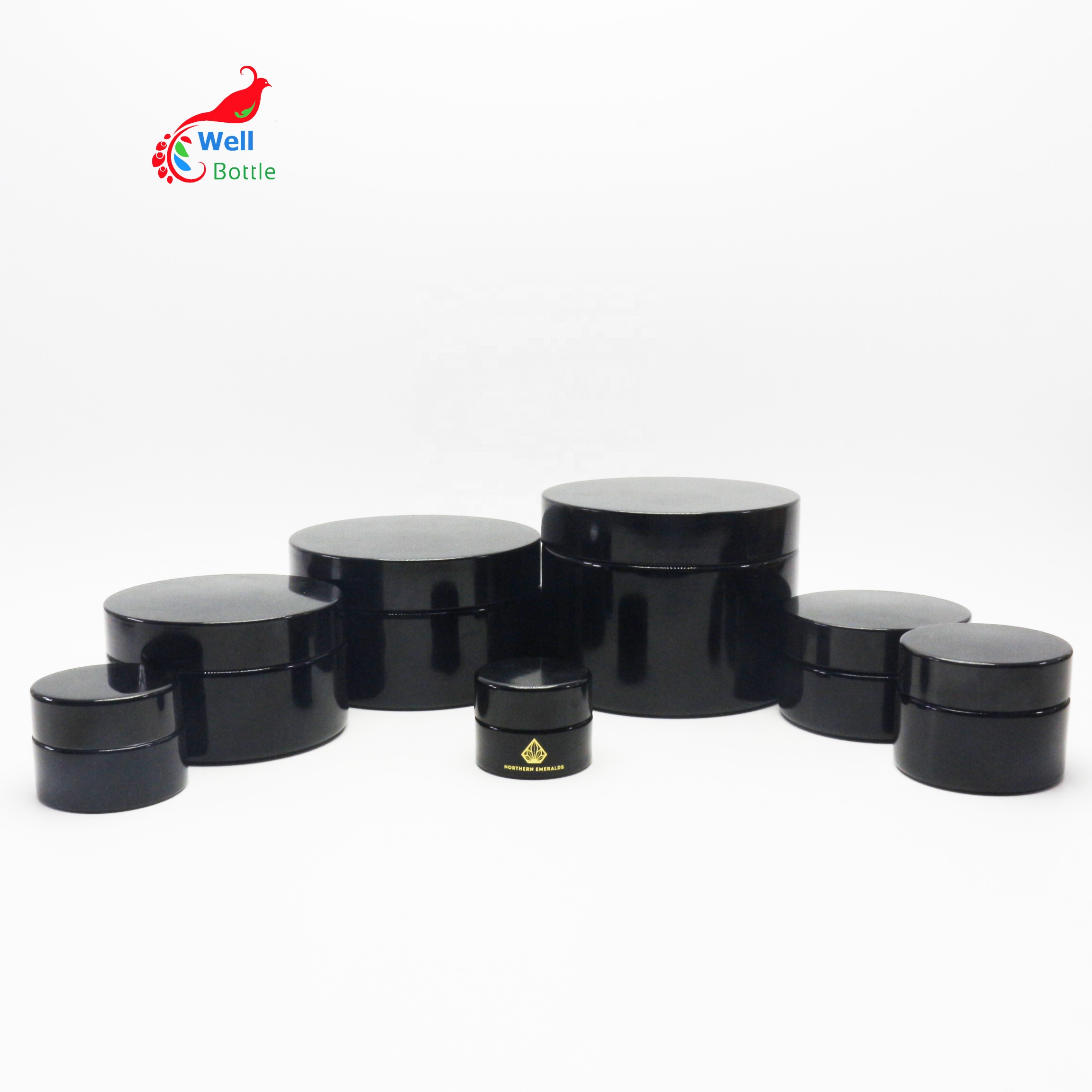 Empty 5ml 15ml 30ml 50ml 100ml 250ml 500ml uv protection violet optical black glass bottles and jar for cbd wax VJ-246D