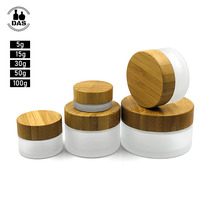 Empty 5ml 15ml 30ml 50ml 100ml empty glass cosmetic face cream jar with bamboo lid