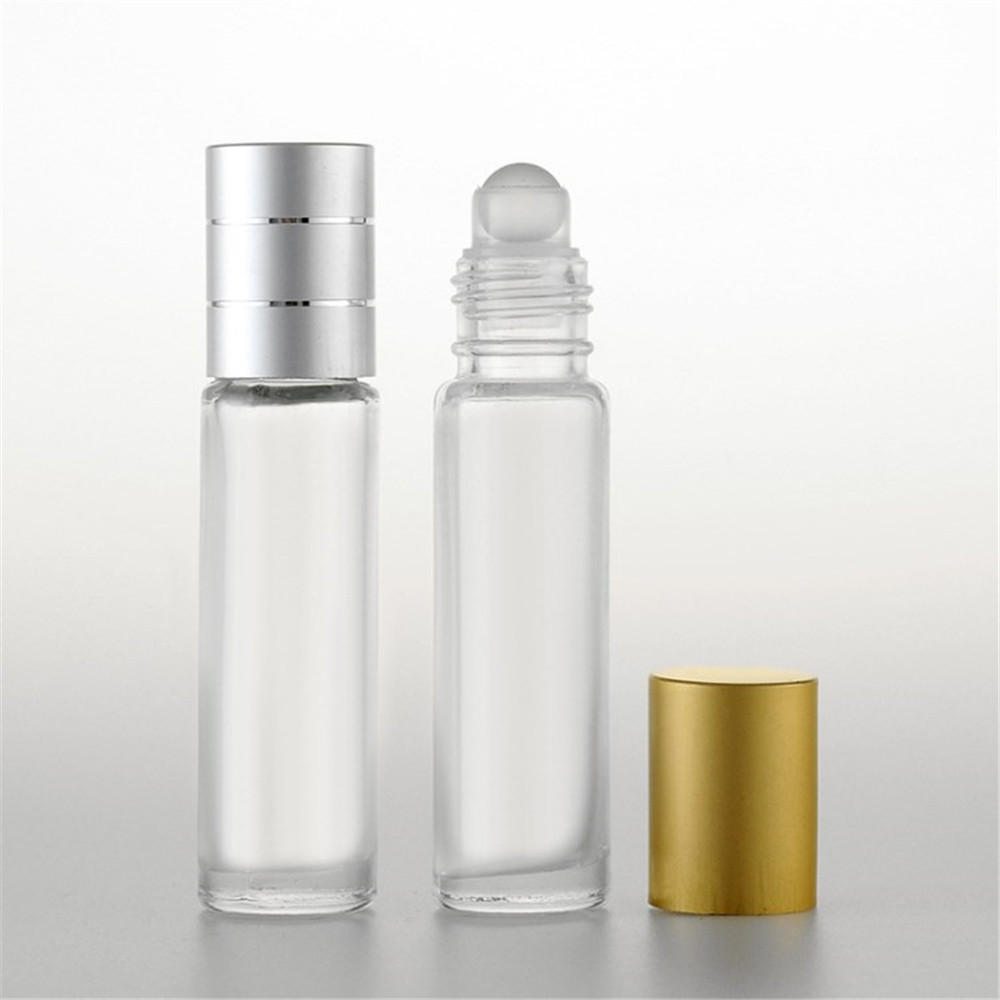 Empty 5ml 5 ml 10ml 10 ml custom clear color perfume essential oil glass roller roll on bottle with stainless steel roller ball