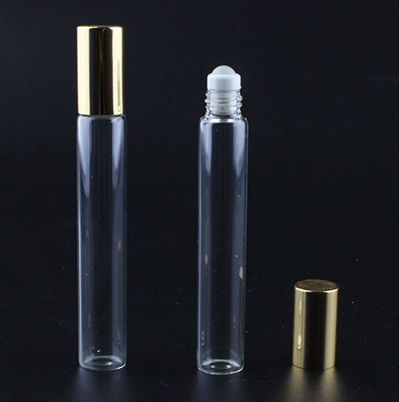 Empty 5ml 5 ml 10ml 10 ml custom clear color perfume essential oil glass roller roll on bottle with stainless steel roller ball