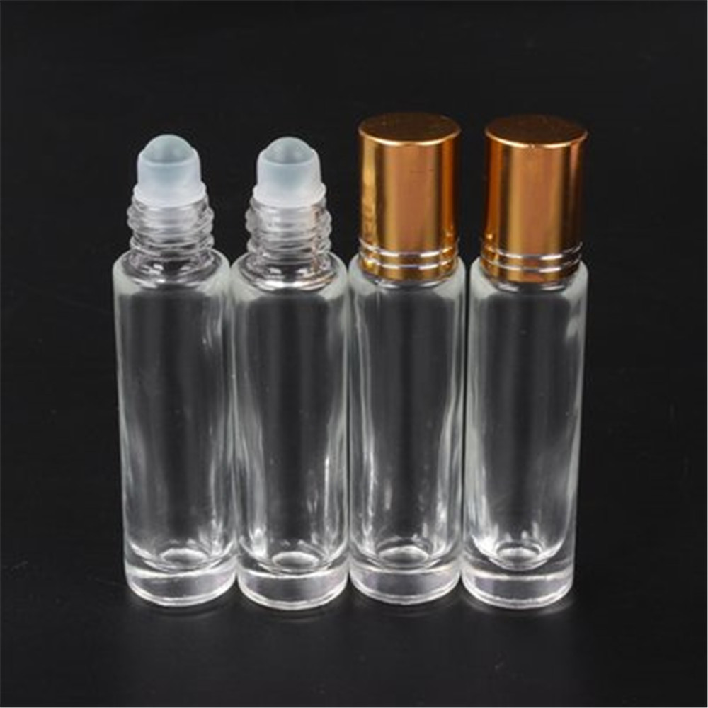 Empty 5ml 5 ml 10ml 10 ml custom clear color perfume essential oil glass roller roll on bottle with stainless steel roller ball