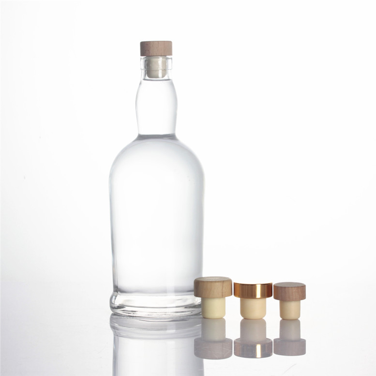 Empty 750ml 700ml 500ml round super flint spirits alcohol whiskey rum vodka gin glass bottle with cork screw cap