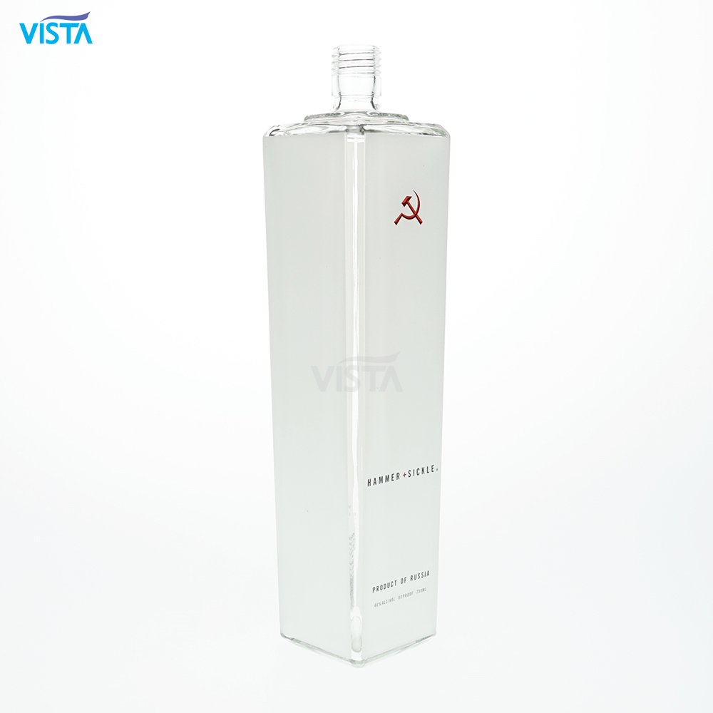 Empty 750ml High Flint Square Shape Vodka Screw Printing Glass Bottle