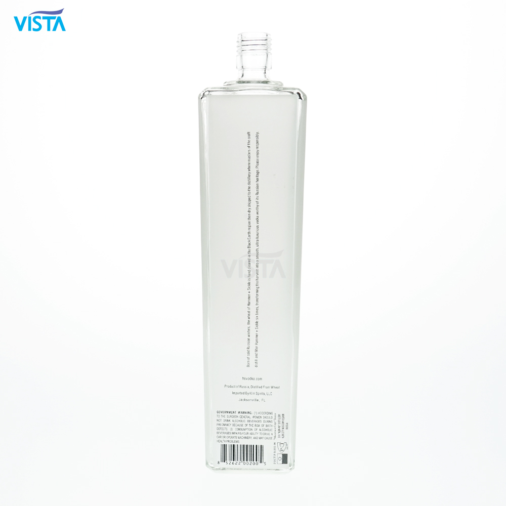 Empty 750ml High Flint Square Shape Vodka Screw Printing Glass Bottle