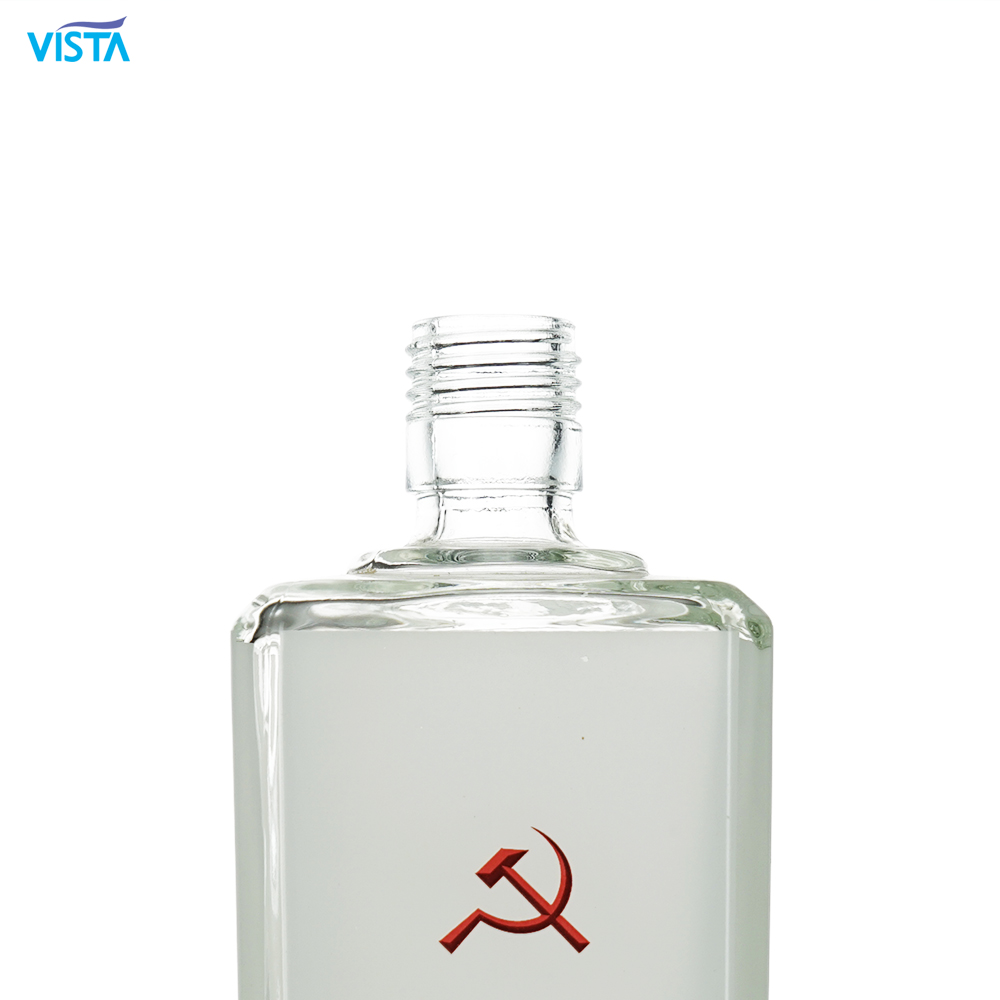 Empty 750ml High Flint Square Shape Vodka Screw Printing Glass Bottle