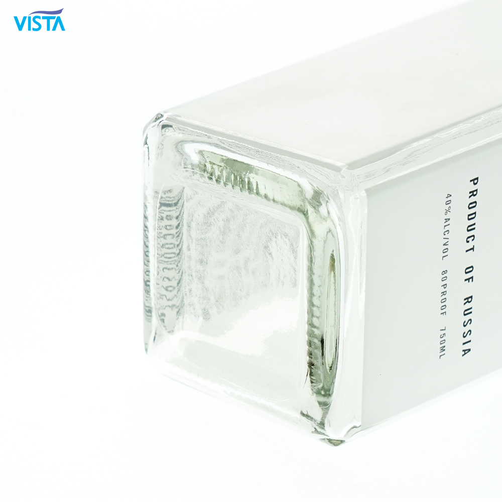 Empty 750ml High Flint Square Shape Vodka Screw Printing Glass Bottle