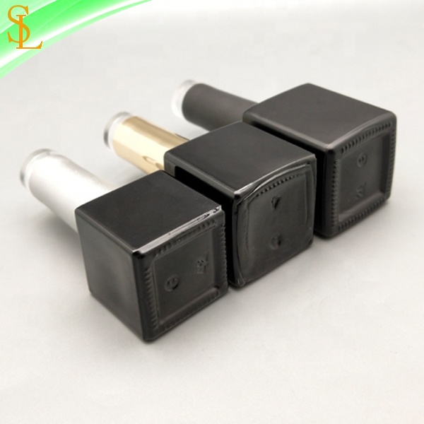 Empty 7ml 10ml 15ml square black uv nail gel polish bottles with fancy clear top caps and gel flat brushes