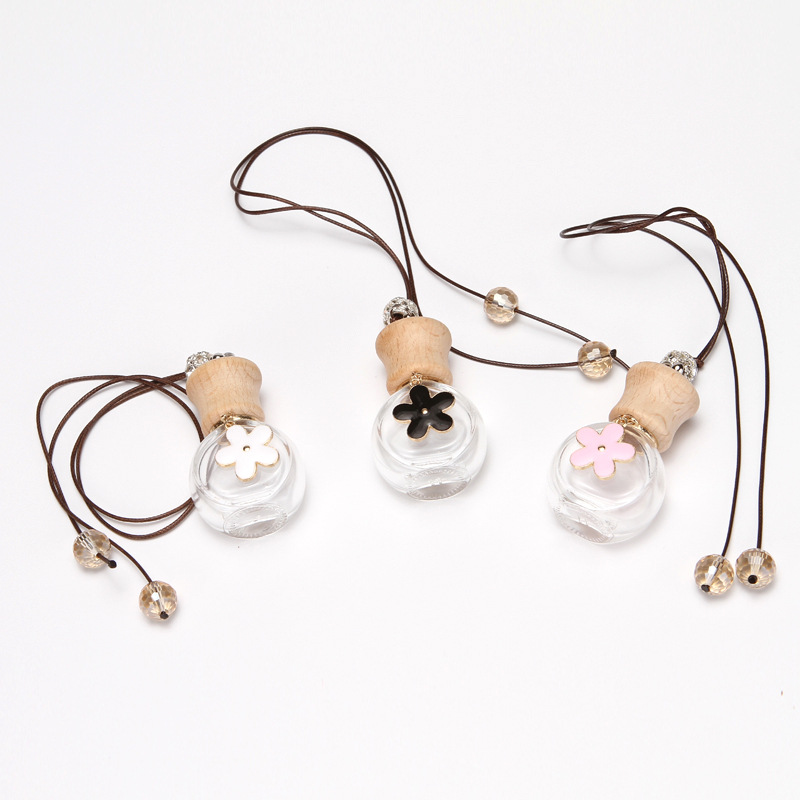 Empty 8ml hanging car perfume bottle rope wooden lid