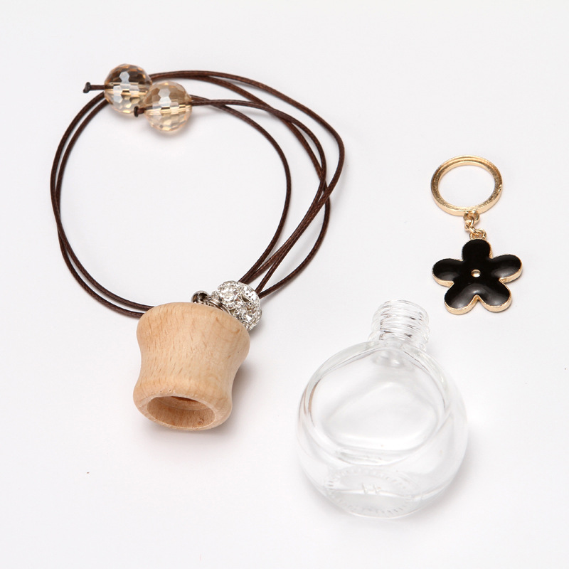 Empty 8ml hanging car perfume bottle rope wooden lid