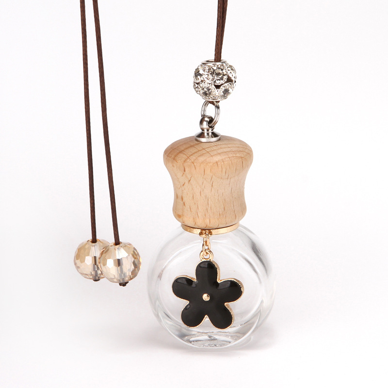 Empty 8ml hanging car perfume bottle rope wooden lid