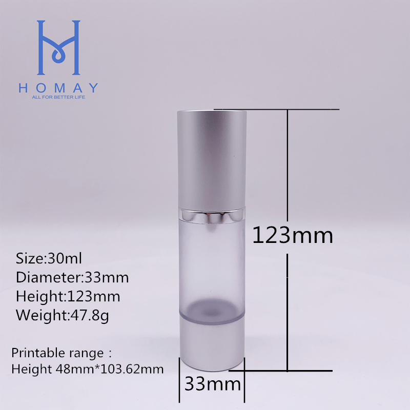 Empty ABS Airless Bottle 20ml 30ml 50ml Clear Frost Lotion Plastic Bottle For Cosmetic Packing