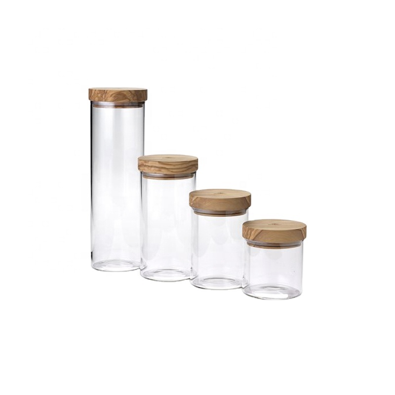 Empty Airtight Borosilicate Clear Food Coffee Storage Candy Cookie Bamboo Lid Glass Jar Air Tight