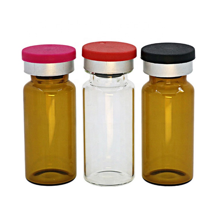 Empty Amber 10ml clear glass bottle pharmaceutical tubular 10ml glass vial for injection with Rubber Stoppers Flip Tear off Caps