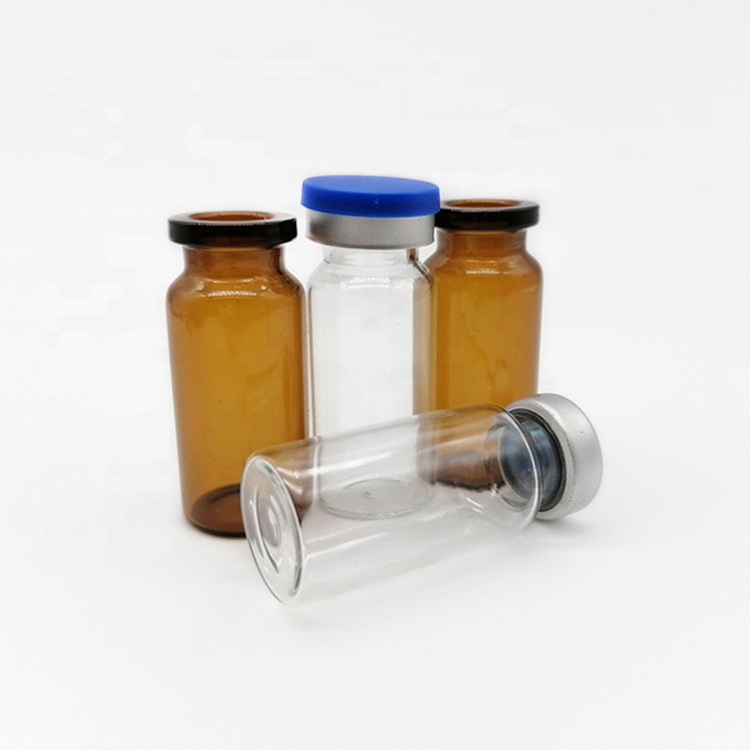 Empty Amber 10ml clear glass bottle pharmaceutical tubular 10ml glass vial for injection with Rubber Stoppers Flip Tear off Caps