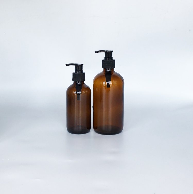 Empty Amber Blue Body Lotion Glass Hand Sanitizer Bottle Fancy 250Ml 500Ml Soap Shampoo Pump Round Glass Bottle