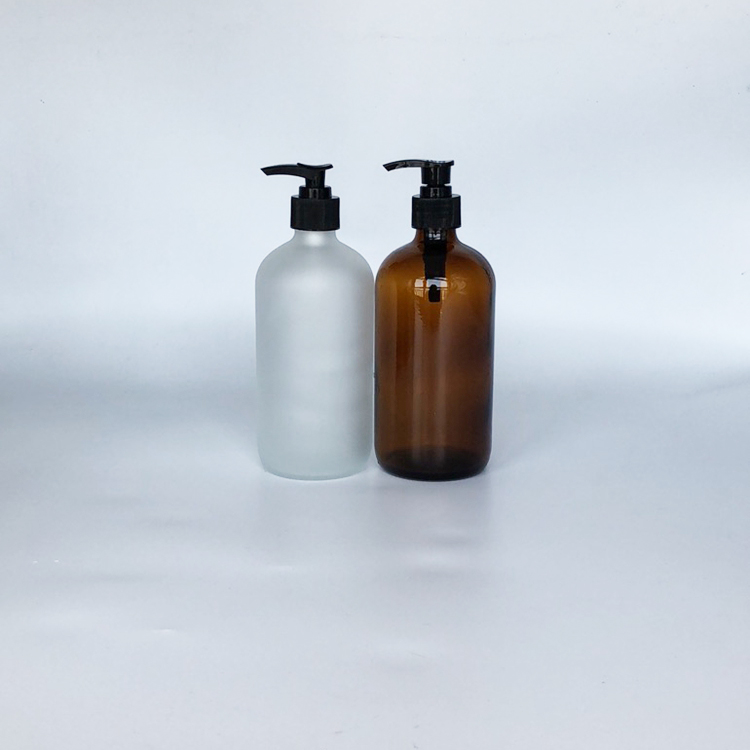 Empty Amber Blue Body Lotion Glass Hand Sanitizer Bottle Fancy 250Ml 500Ml Soap Shampoo Pump Round Glass Bottle
