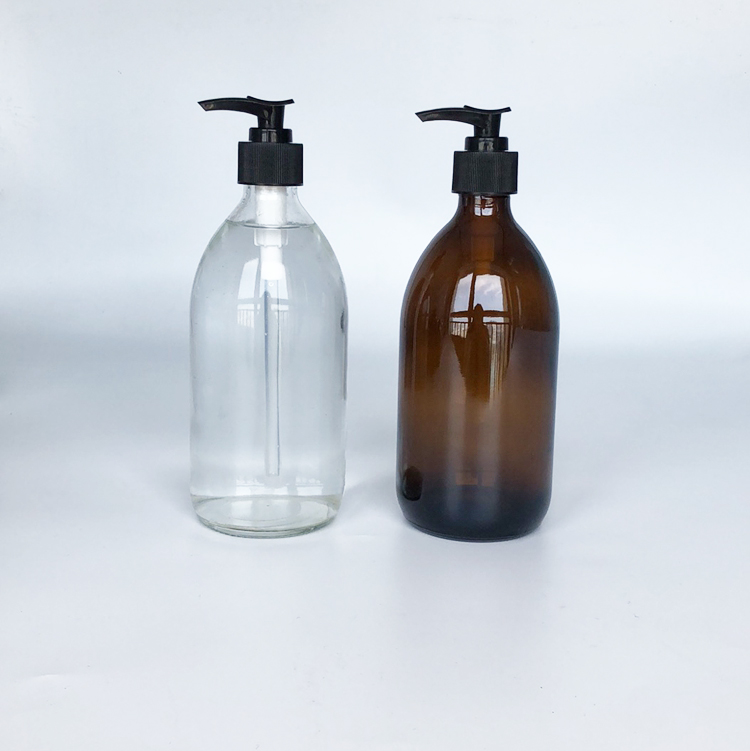 Empty Amber Blue Body Lotion Glass Hand Sanitizer Bottle Fancy 250Ml 500Ml Soap Shampoo Pump Round Glass Bottle
