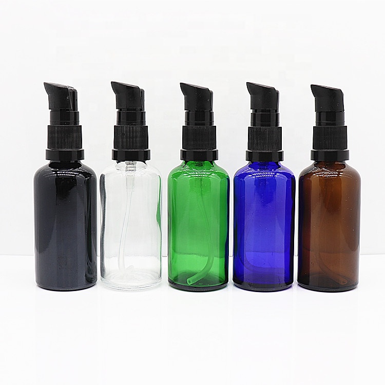 Empty Amber Brown Glass Bottle  Essential oil Glass Bottle With Black Plastic Pump Cap For Cosmetic Packing  Eliquid