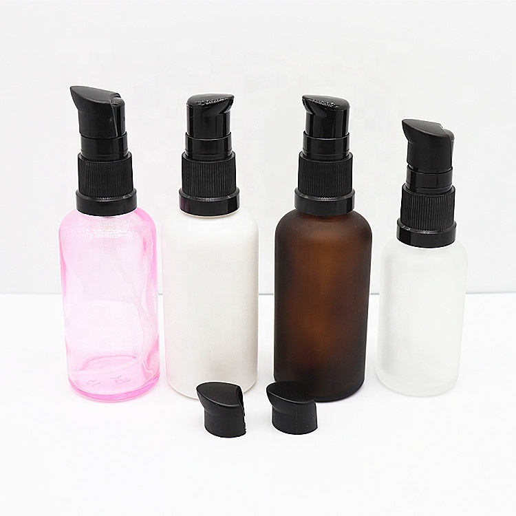 Empty Amber Brown Glass Bottle Essential oil Glass Bottle With Black Plastic Pump Cap For Cosmetic Packing Eliquid