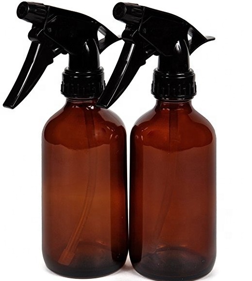 Empty Amber Glass Spray Bottle 16oz Boston Round Heavy Duty Brown Bottles Trigger Sprayer Mist