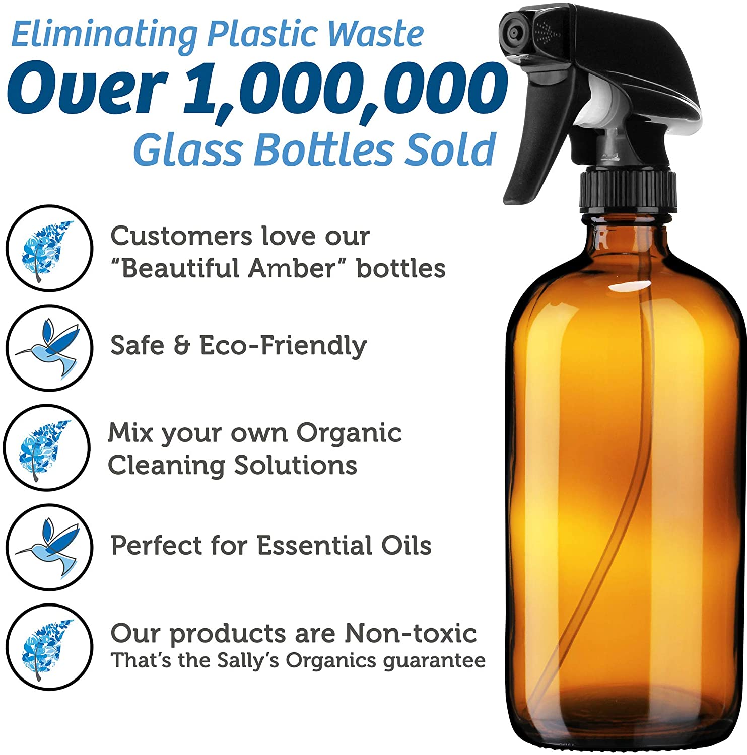 Empty Amber Glass Spray Bottle Refillable Container for Essential Oils/Cleaning Products