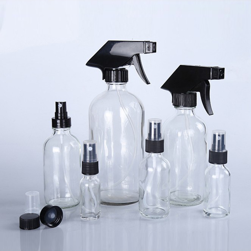 Empty Amber Glass Spray Bottles 16oz Refillable Container with Durable Black Trigger Sprayer for Essential Oils