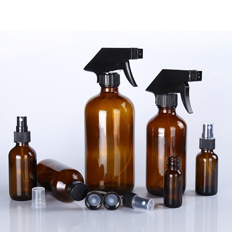 Empty Amber Glass Spray Bottles 16oz Refillable Container with Durable Black Trigger Sprayer for Essential Oils