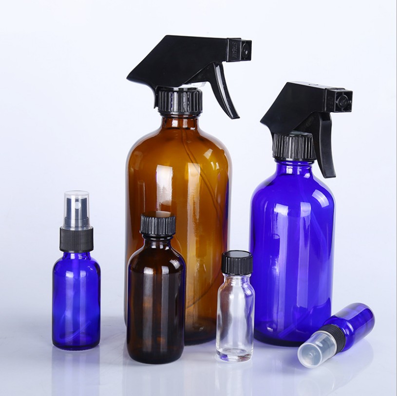 Empty Amber Glass Spray Bottles with Labels 8oz 16oz Refillable Container for Essential Oils, Cleaning Products, or Aroma