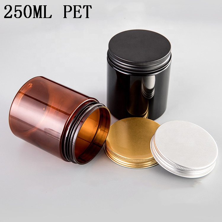 Empty Amber PET Cream Jar 30ml 50ml 80ml 100ml 200ml 250ml Plastic Cosmetic Jar With Lid