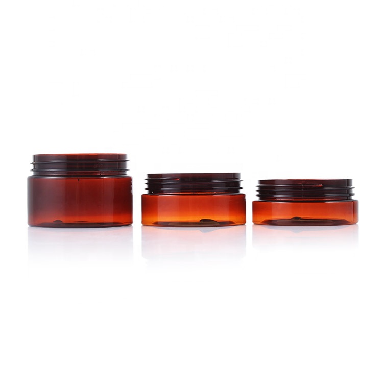 Empty Amber PET Plastic Cosmetic Jar with Black alimiunium lid for face Cream Shaving Cream