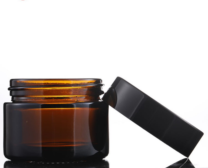Empty Amber Round Glass Jars with White Inner Liners and black Lids High End Glass Containers for Cream