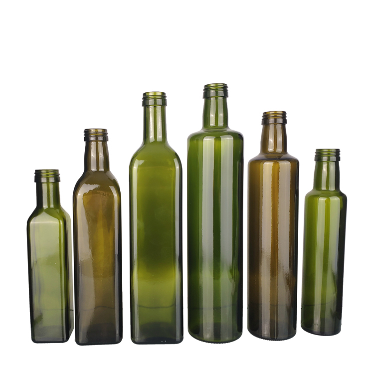 Empty Antique Square Round 100ml 250ml 500ml 750ml 1000ml Green Marasca Edible Cooking Glass Olive Oil Bottle
