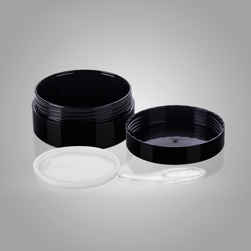 Empty Black 100g Cosmetic Facial Cream Skincare Product Packaging Round Plastic Jar with Spoon