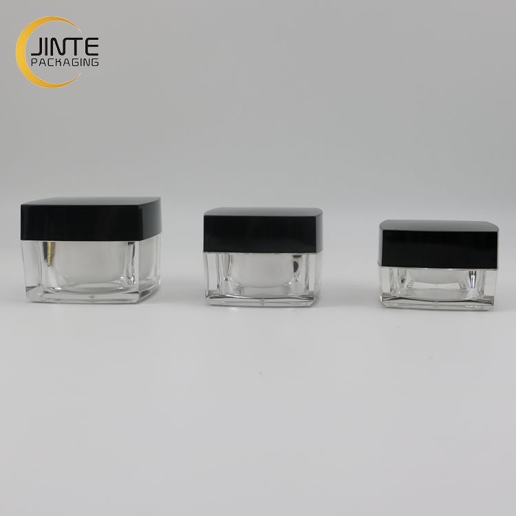 Empty Black Matt Jar 15g Clear Plastic Gold Lid 30 Grams 50 Grams Square Cosmetic Acrylic Double Wall Jar