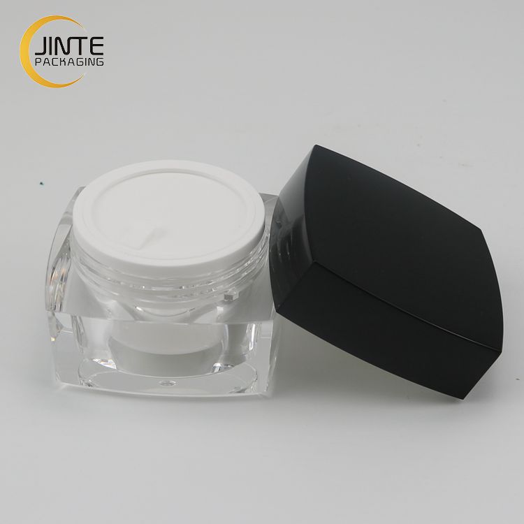 Empty Black Matt Jar 15g Clear Plastic Gold Lid 30 Grams 50 Grams Square Cosmetic Acrylic Double Wall Jar