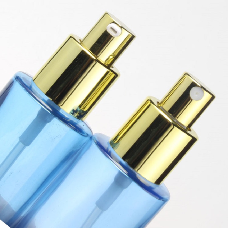 Empty Blue Glass Bottle Gold Cap Spray Bottle Cosmetic Cream Jar Refillable Bottles Emulsion Lotion Pump Vials 30/50g 20ml-120ml