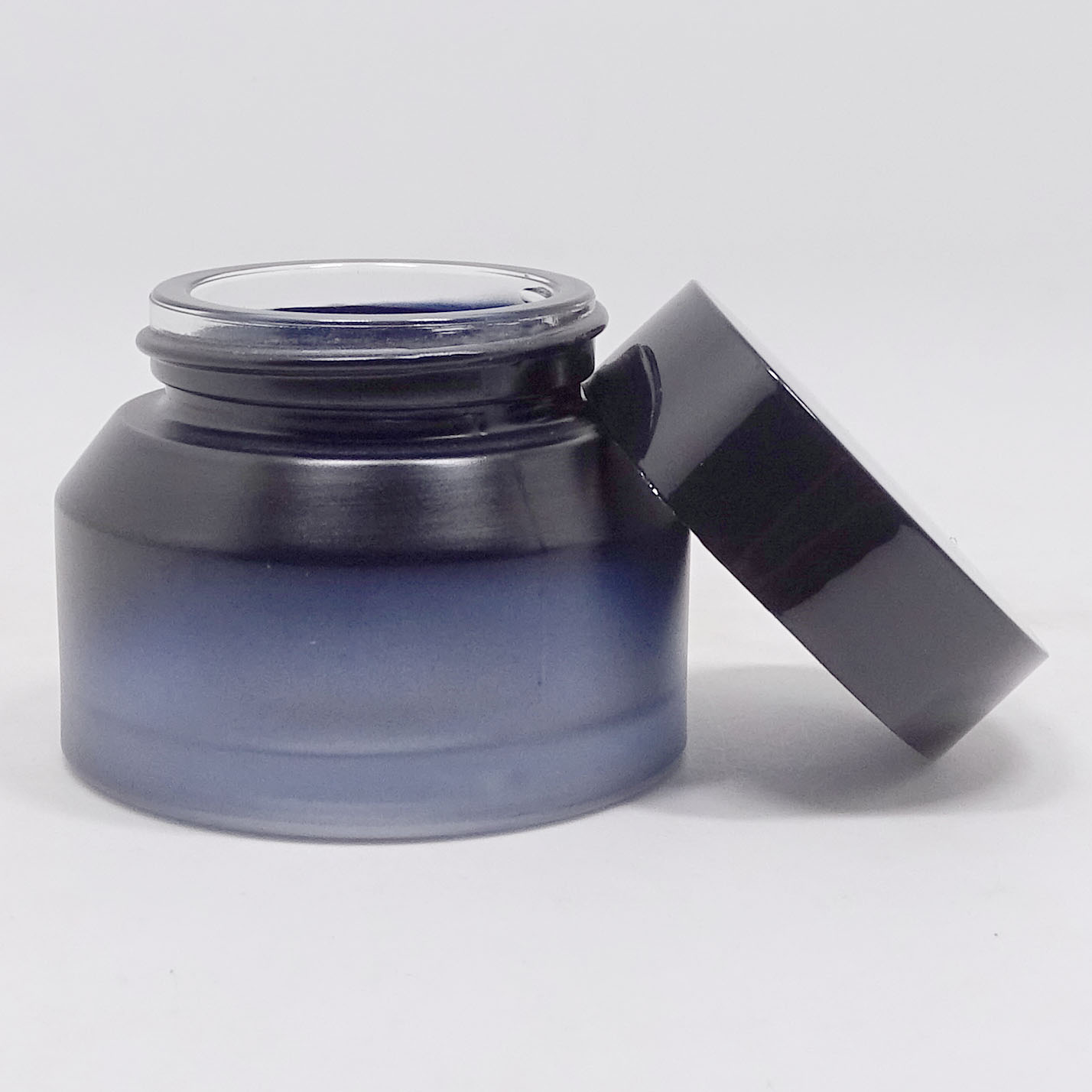 Empty Blue Glass Bottle black lid Spray Bottle Cosmetic Cream Jar Refillable Bottles Emulsion Lotion Pump Vials 30 50g