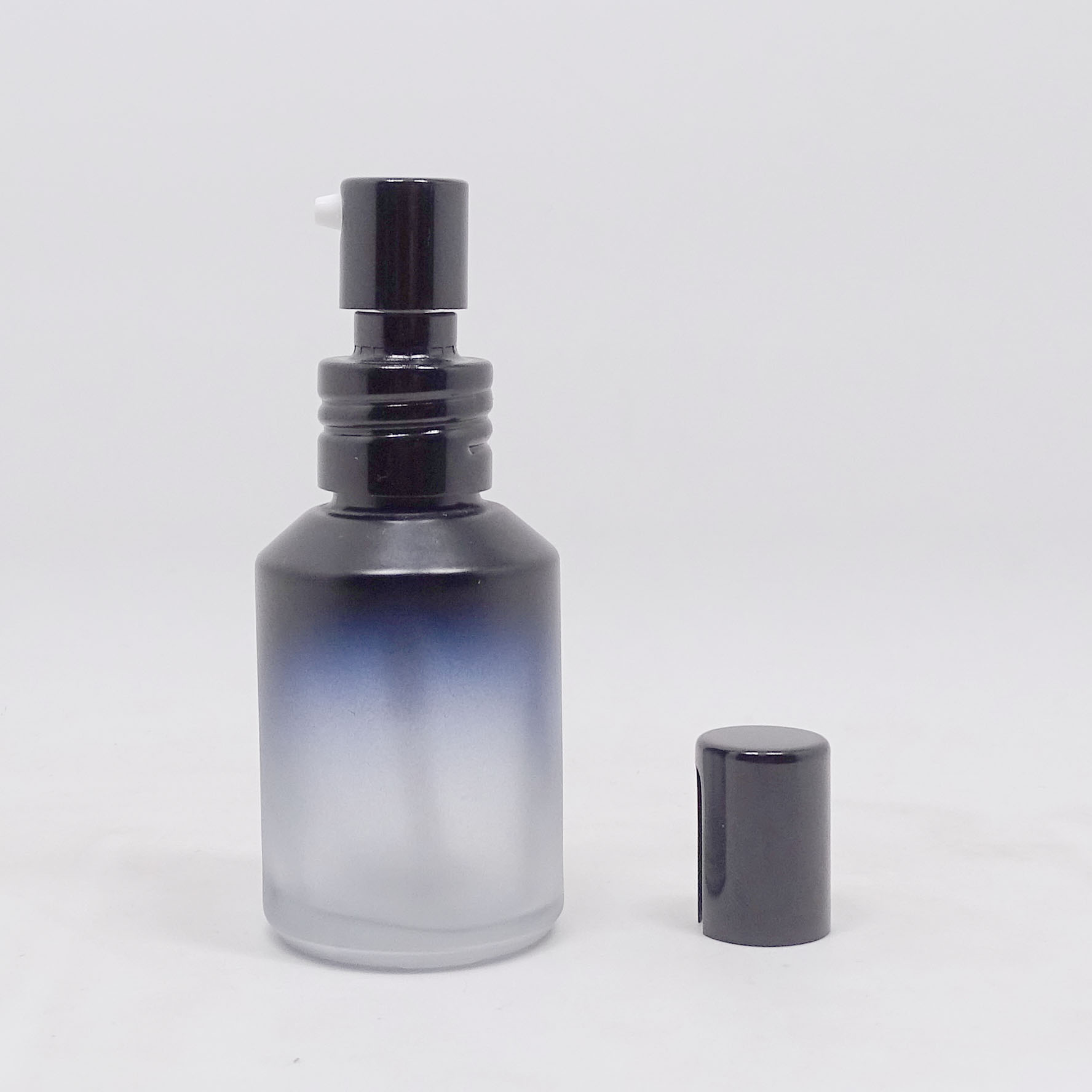 Empty Blue Glass Bottle black lid Spray Bottle Cosmetic Cream Jar Refillable Bottles Emulsion Lotion Pump Vials 30 50g