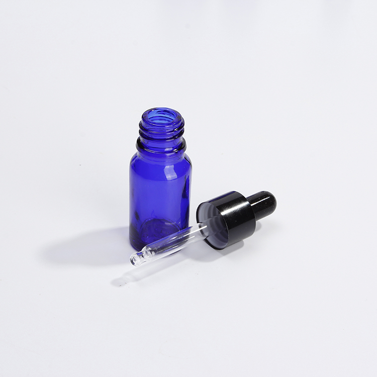 Empty Blue Glass Essential Oil Bottle With Black Dropper For Massage oil With Lids