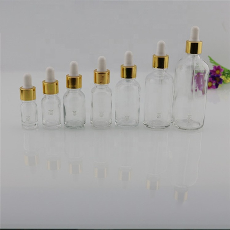 Empty Blue Green Amber Transparent Clear 1oz 2oz 4oz 8oz 16oz 32oz Glass Round Boston Dropper Bottle With Dropper