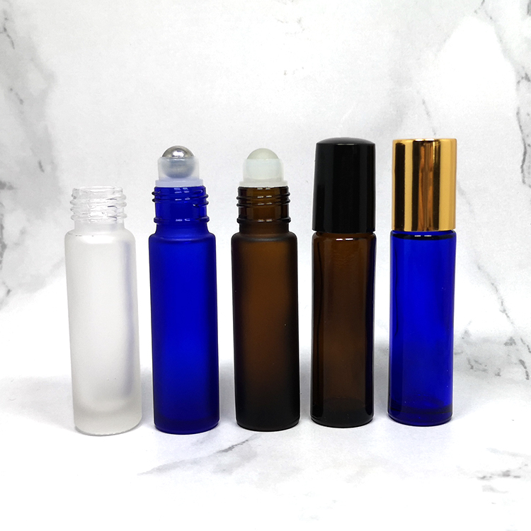 Empty Body Massage essential oil container amber blue clear cosmetic pefume small 10ml roll on glass bottle