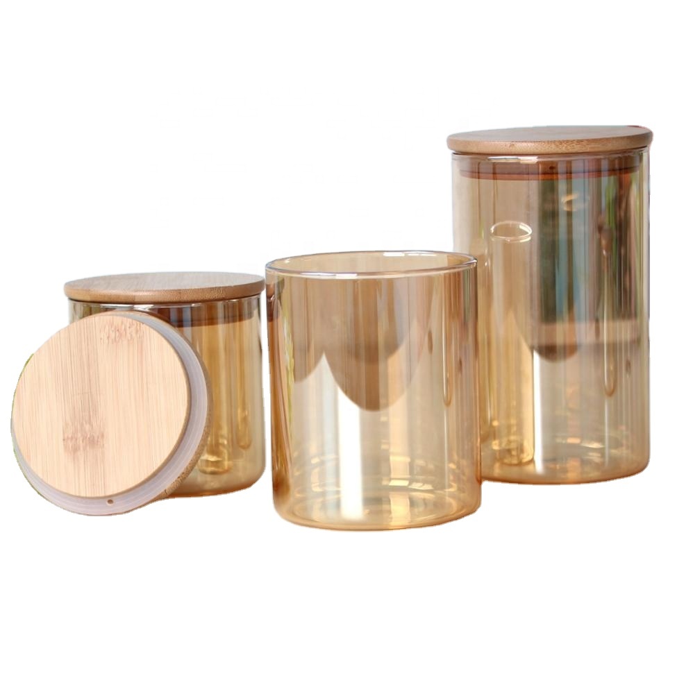 Empty Borosilicate Clear Food Coffee Candy Cookie Airtight Storage Amber Glass Jar Bamboo