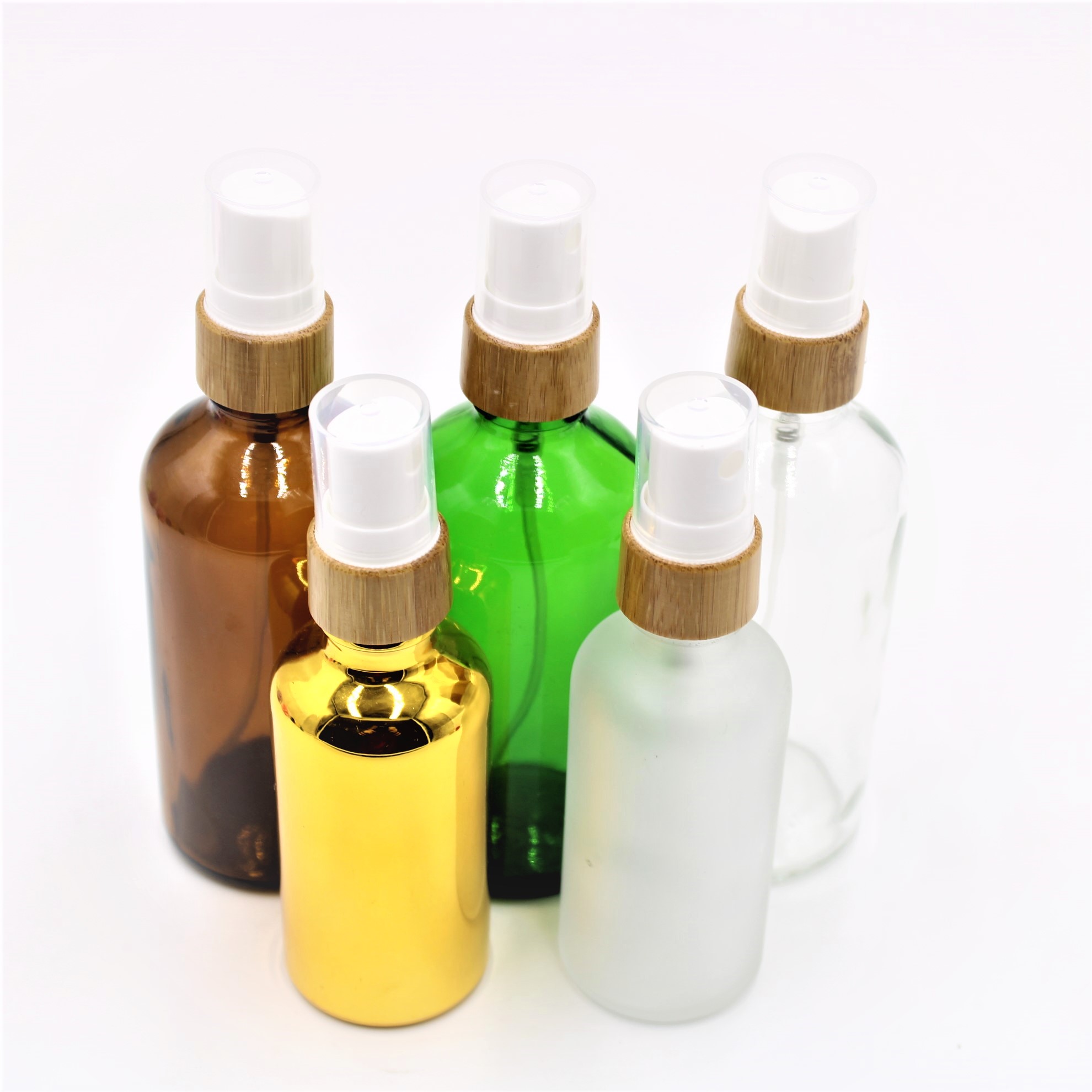 Empty Boston 50 ml 120 ml round spray glass bottle, bamboo cap